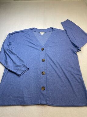 OPEN EDIT WOMENS SIZE XL Light Blue Button-Up Cardigan V NECK